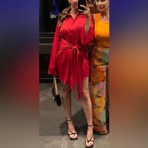 Missguided Satin Red Shirt Dress